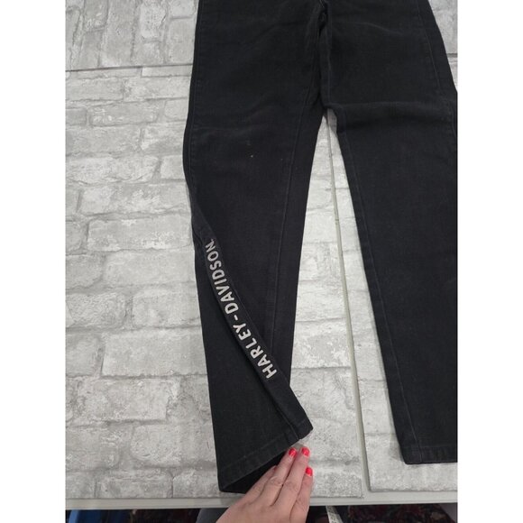 Vtg Harley Davidson Jeans Straight Leg Black Denim Womens Size 6 Biker Embroider - Picture 1 of 12
